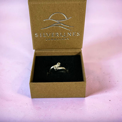Dainty White Topaz Sterling Silver Wrap Ring - Silver Lines Jewellery
