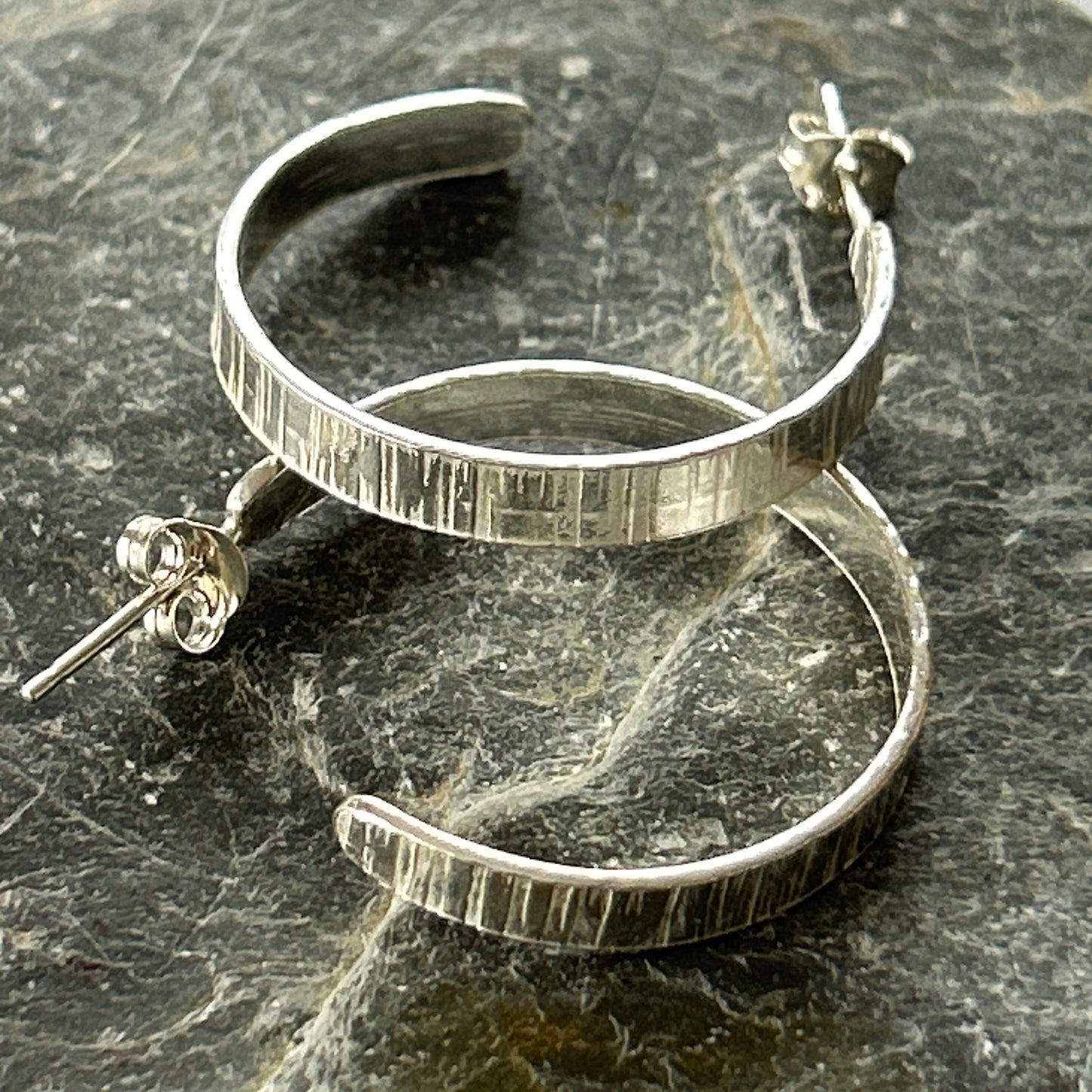 Textured Silver Hoop Earrings - Silver Lines Jewellery