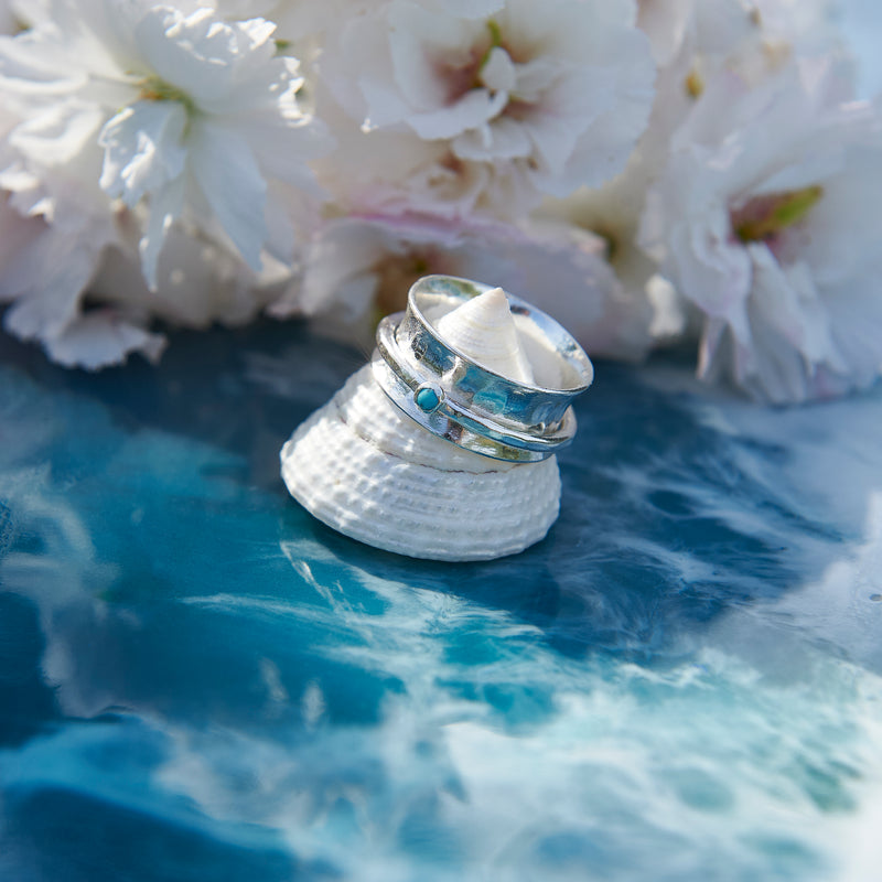 Silver Turquoise Fidget  Spinner Ring - Silver Lines Jewellery