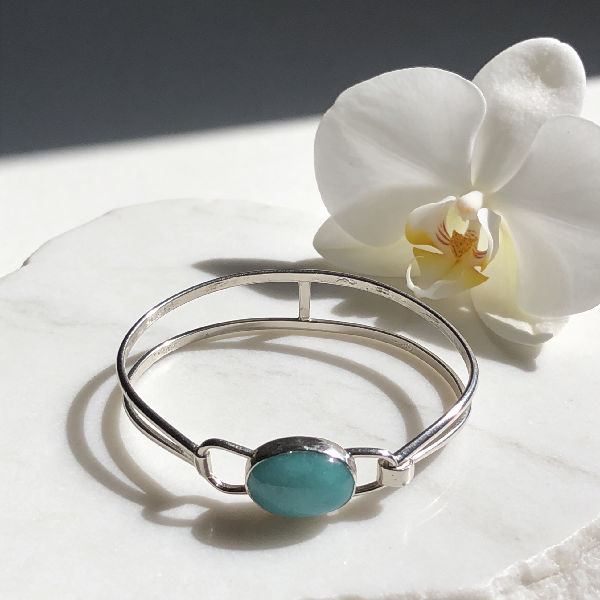 Amazonite Torque Bangle in Ethical Sterling Silver - SilverLines Jewellery