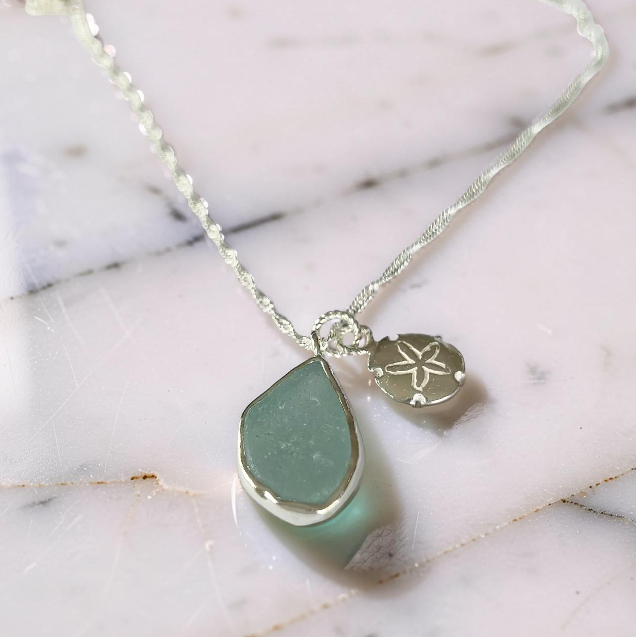 Ocean Drift Sea Glass & Sand Dollar Necklace - SilverLines Jewellery