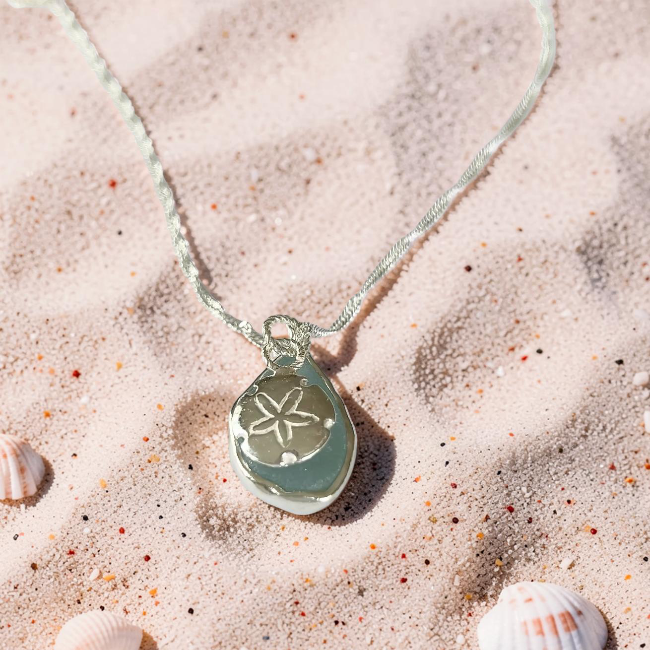 Ocean Drift Sea Glass & Sand Dollar Necklace - SilverLines Jewellery