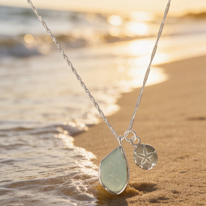 Ocean Drift Sea Glass & Sand Dollar Necklace - SilverLines Jewellery