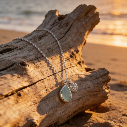 Ocean Drift Sea Glass & Sand Dollar Necklace - SilverLines Jewellery
