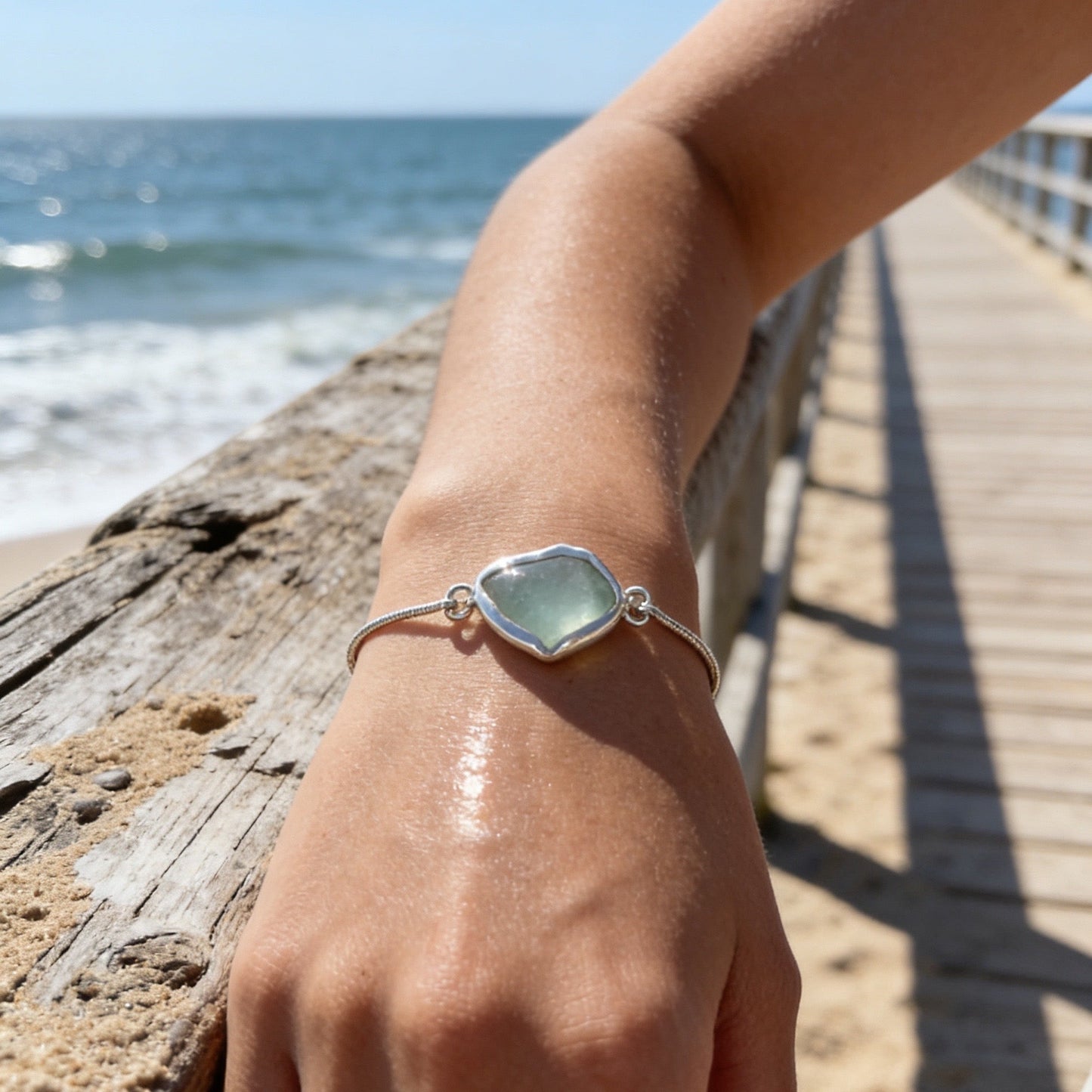 Coastal Sea Glass Adjustable Bracelet - Silver Lines Jewellery