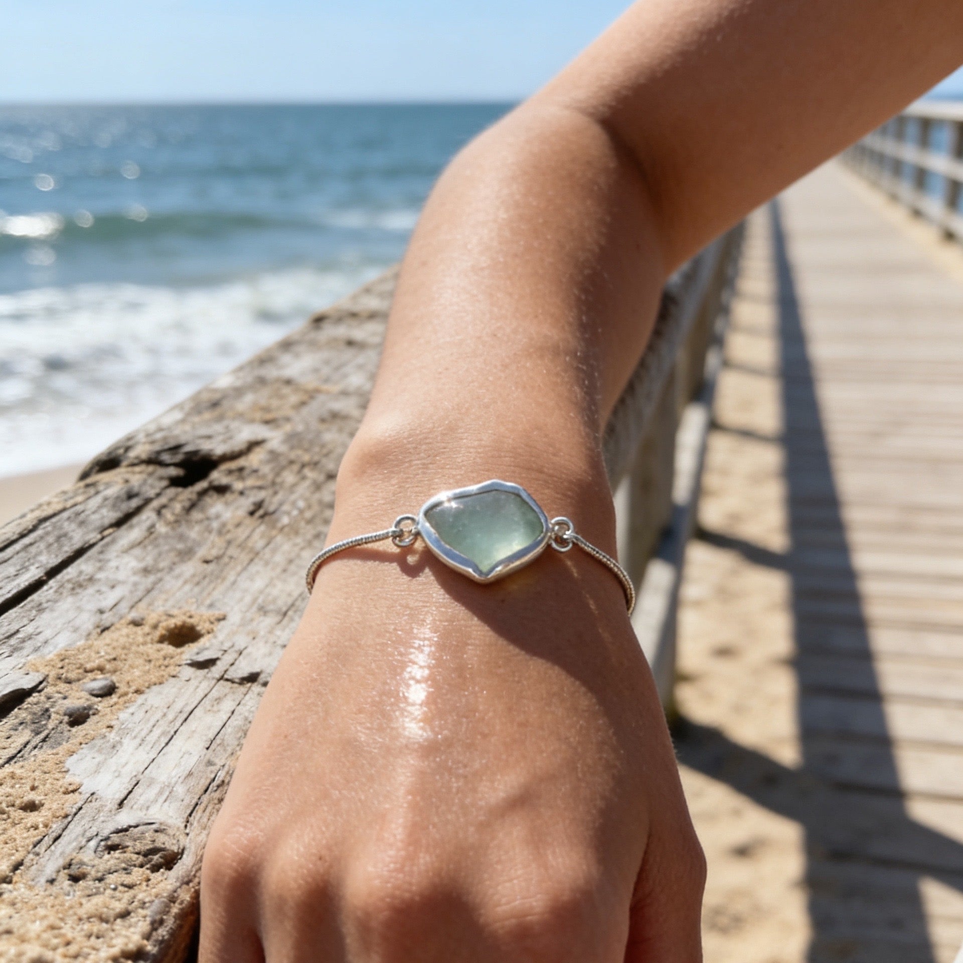 Coastal Sea Glass Adjustable Bracelet - Silver Lines Jewellery