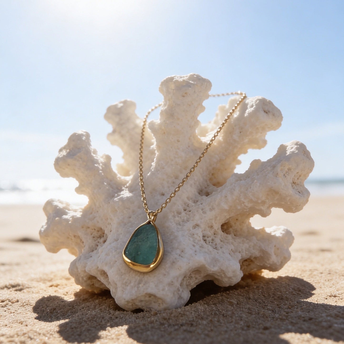 Gold Ocean Sea Glass Necklace