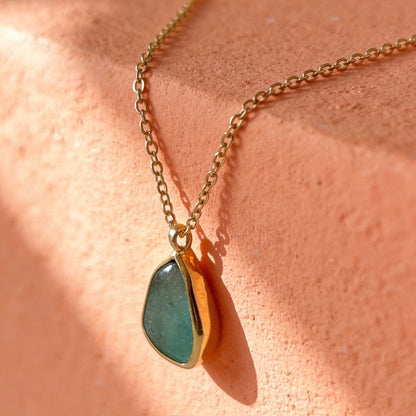 Gold Ocean Sea Glass Necklace