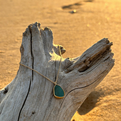 Gold Ocean Sea Glass Necklace