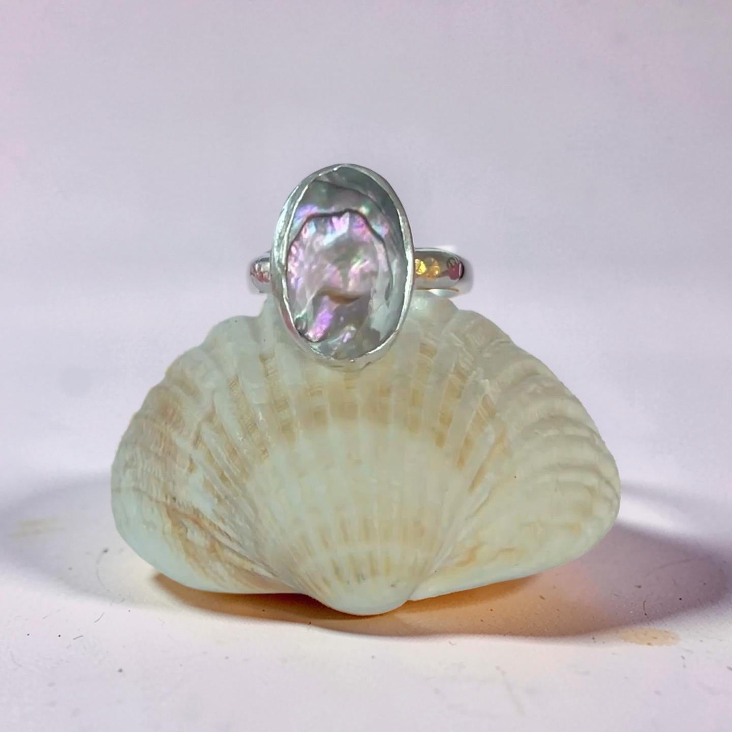 Silver Paua Shell Ring - Silver Lines Jewellery