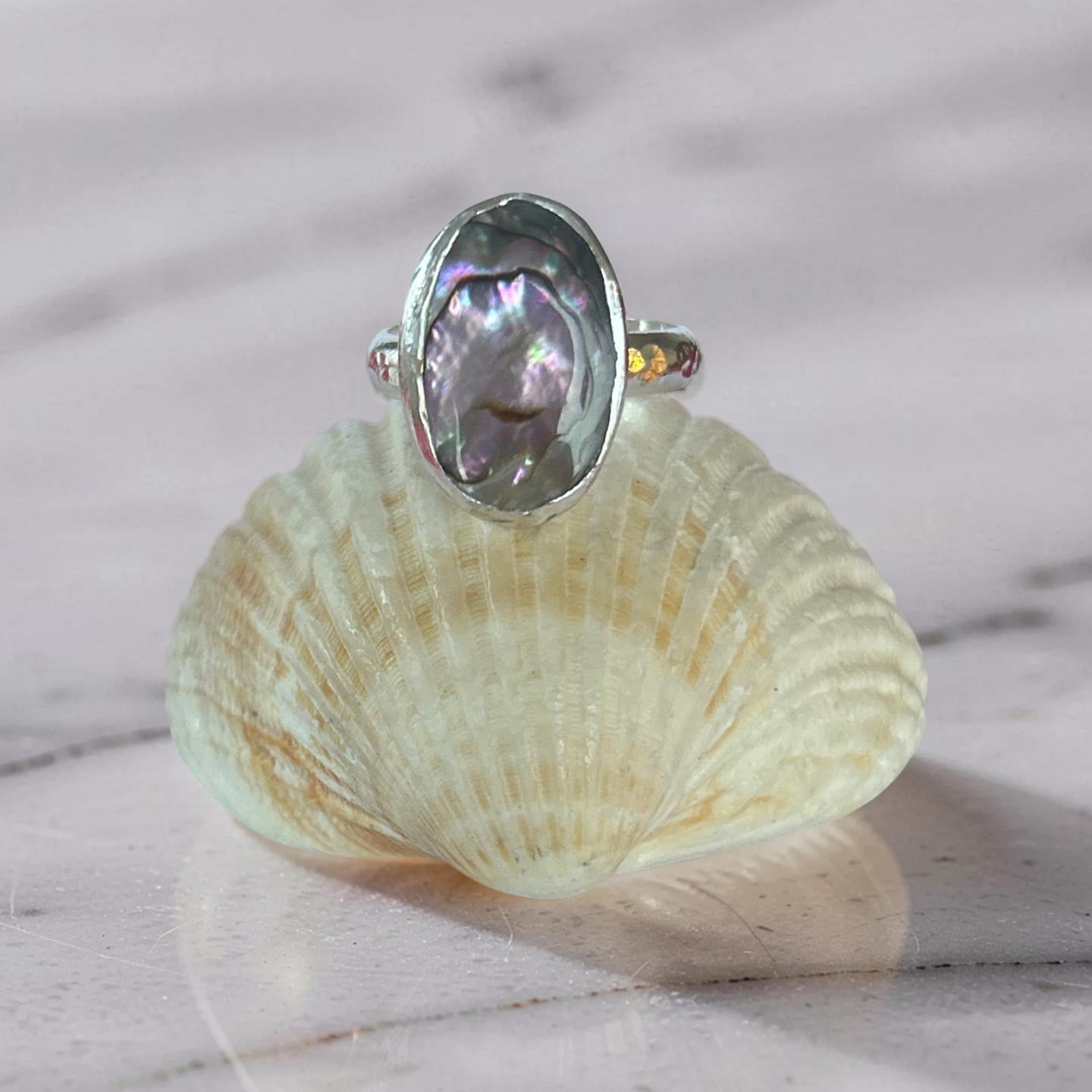 Silver Paua Shell Ring - Silver Lines Jewellery