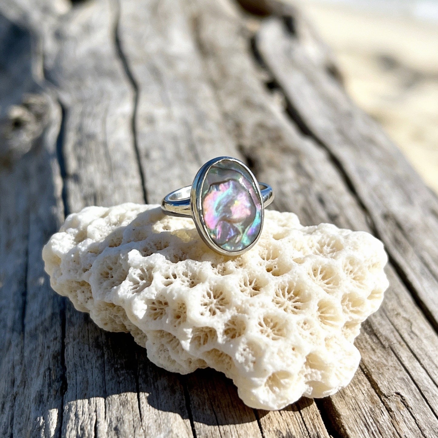 Silver Paua Shell Ring - Silver Lines Jewellery