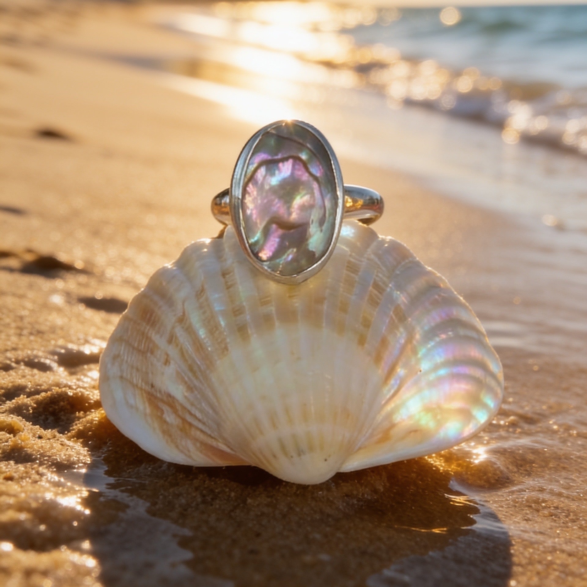 Silver Paua Shell Ring - Silver Lines Jewellery