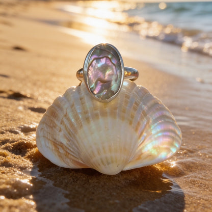 Silver Paua Shell Ring - Silver Lines Jewellery