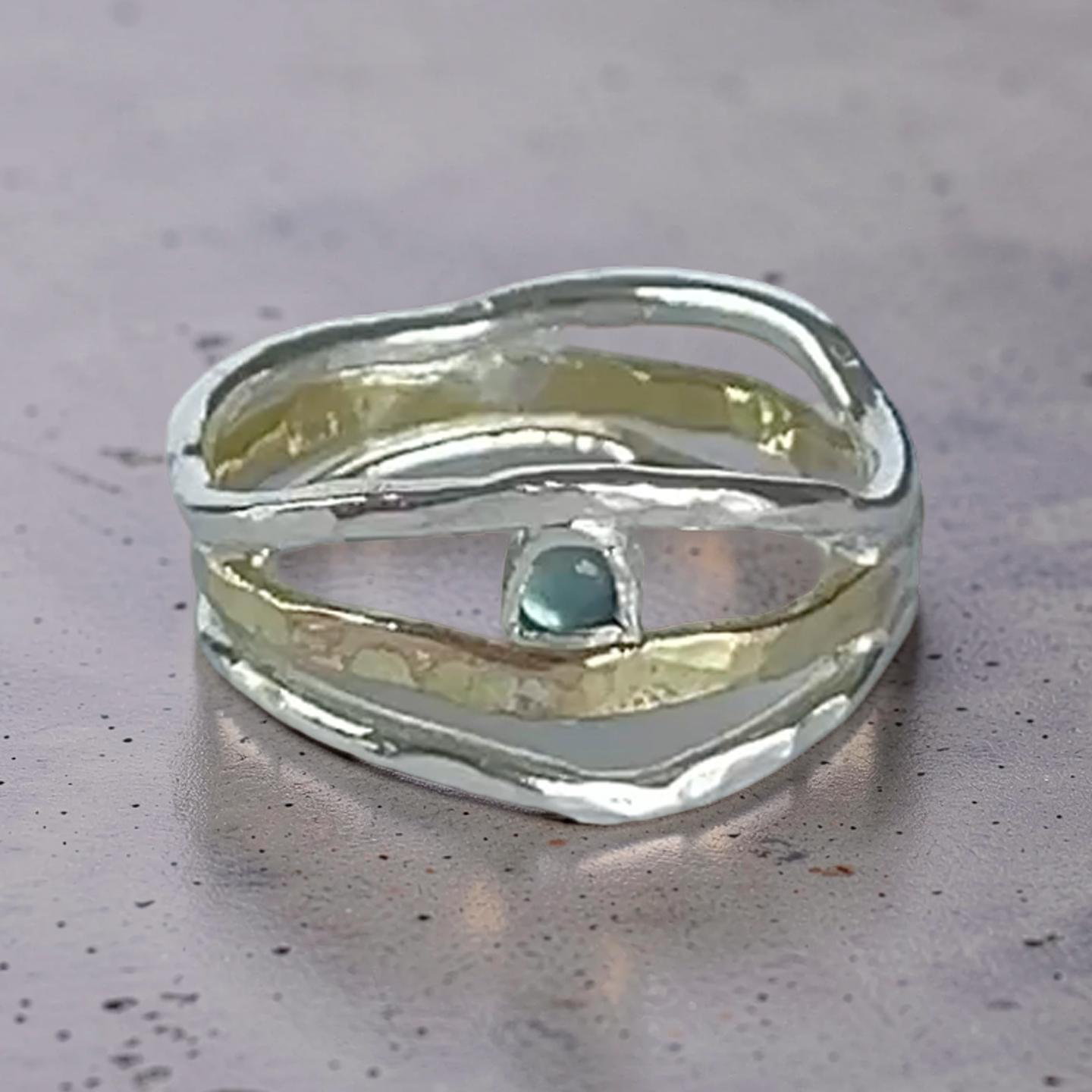 Silver & Gold Wave Ring With Topaz - Silver Lines Jewellery
