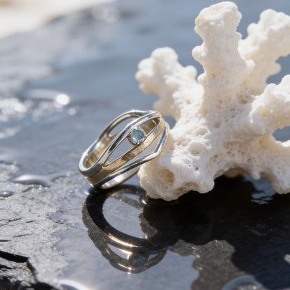 Silver & Gold Wave Ring With Topaz - Silver Lines Jewellery