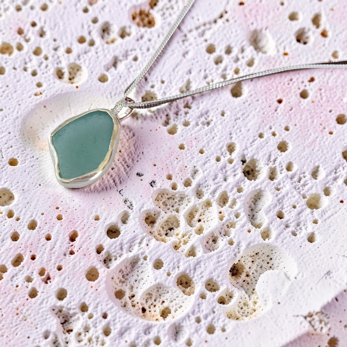 Handcrafted Silver Sea Glass Necklace - Silver Lines Jewellery
