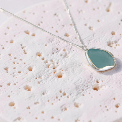 Handcrafted Silver Sea Glass Necklace - Silver Lines Jewellery