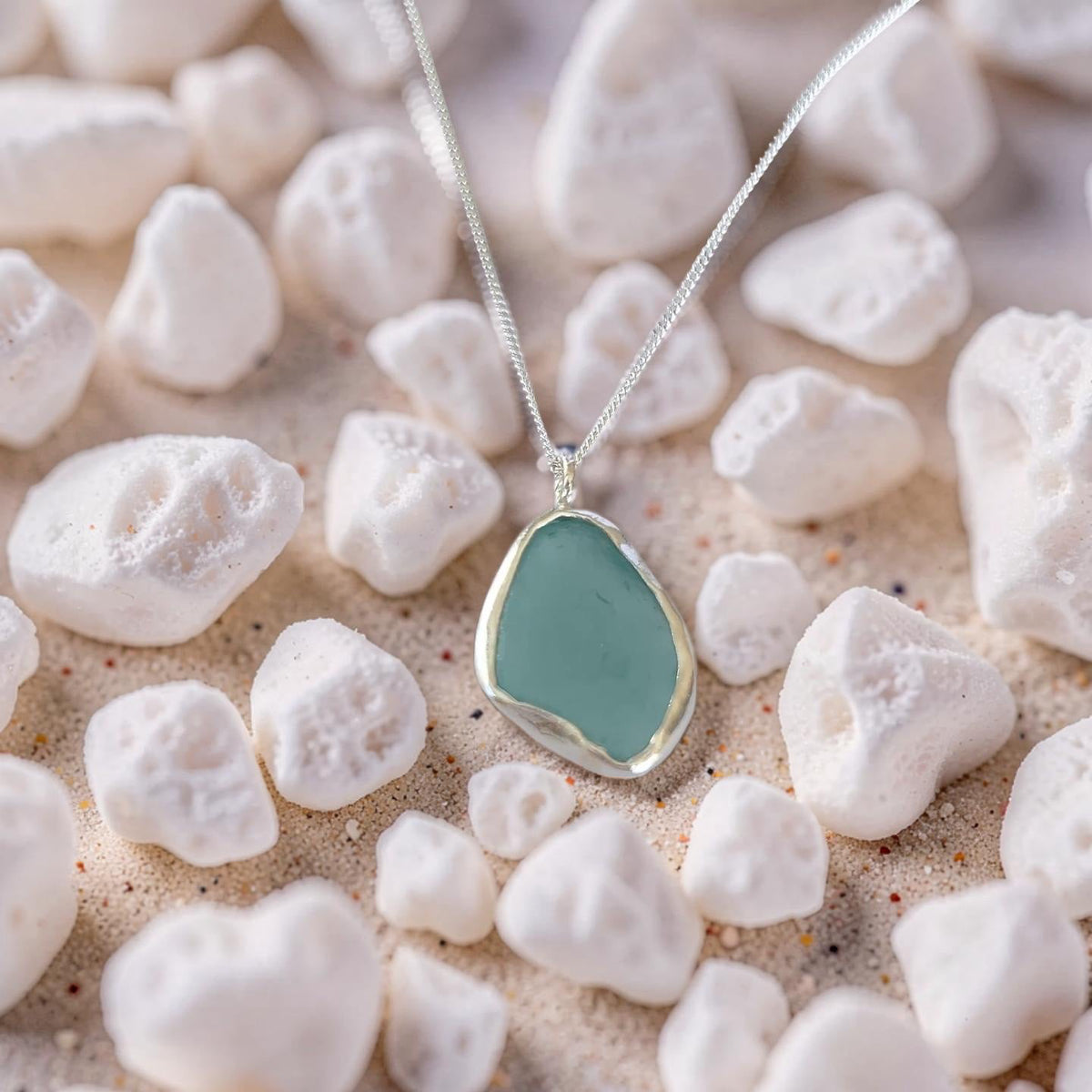 Handcrafted Silver Sea Glass Necklace - Silver Lines Jewellery