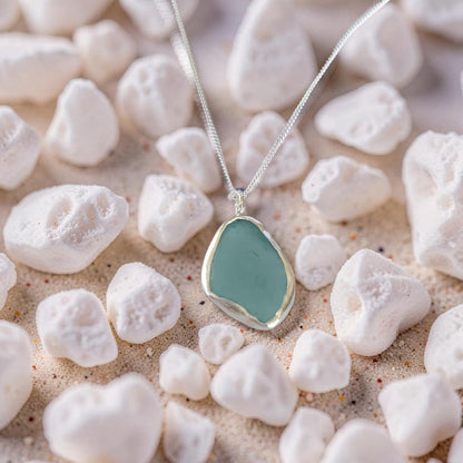 Handcrafted Silver Sea Glass Necklace - Silver Lines Jewellery