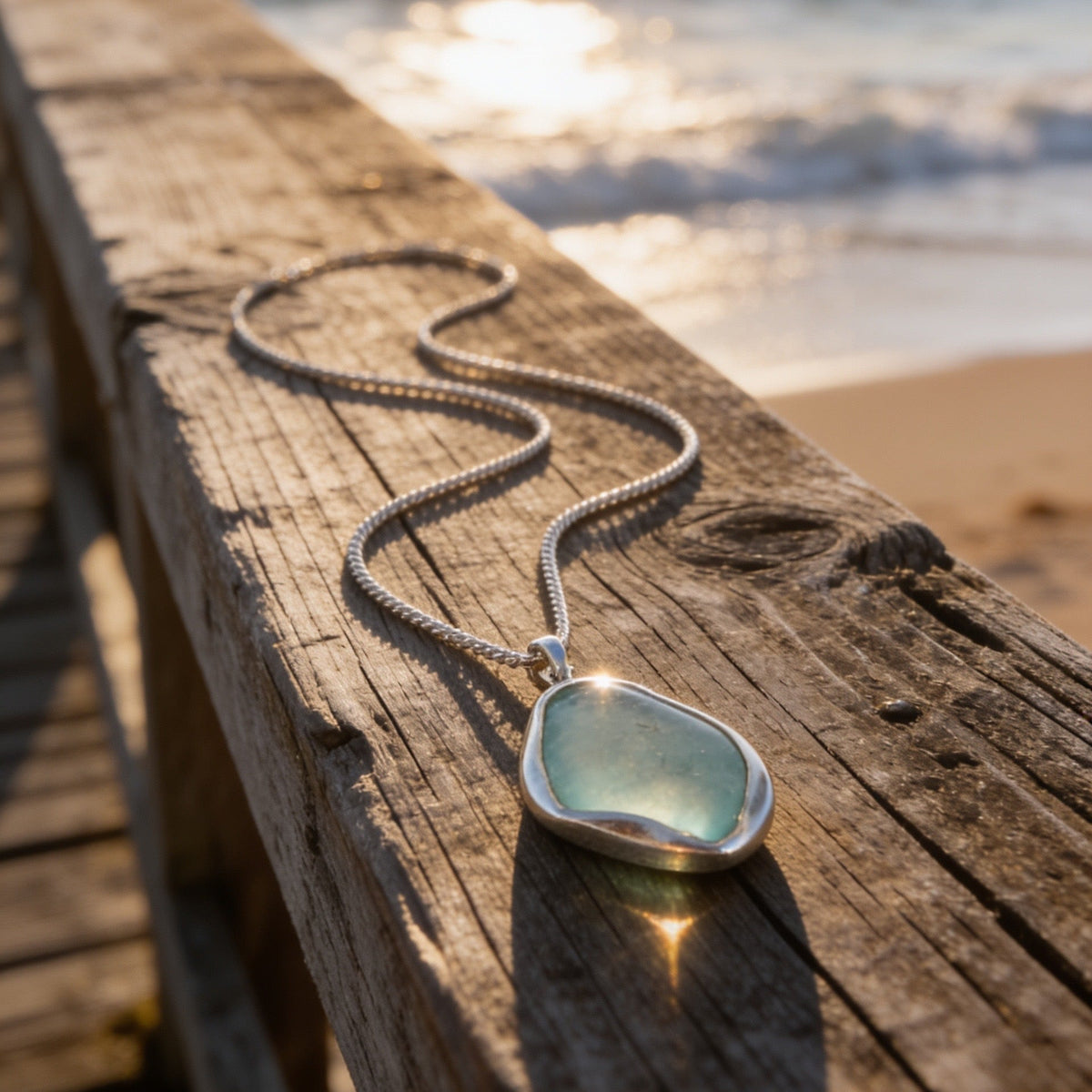 Handcrafted Silver Sea Glass Necklace - Silver Lines Jewellery