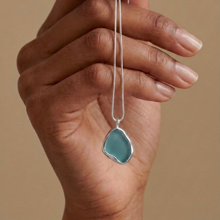 Handcrafted Silver Sea Glass Necklace - Silver Lines Jewellery