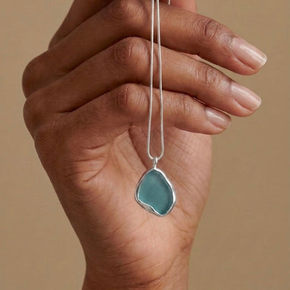 Handcrafted Silver Sea Glass Necklace - Silver Lines Jewellery