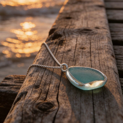 Handcrafted Silver Sea Glass Necklace - Silver Lines Jewellery