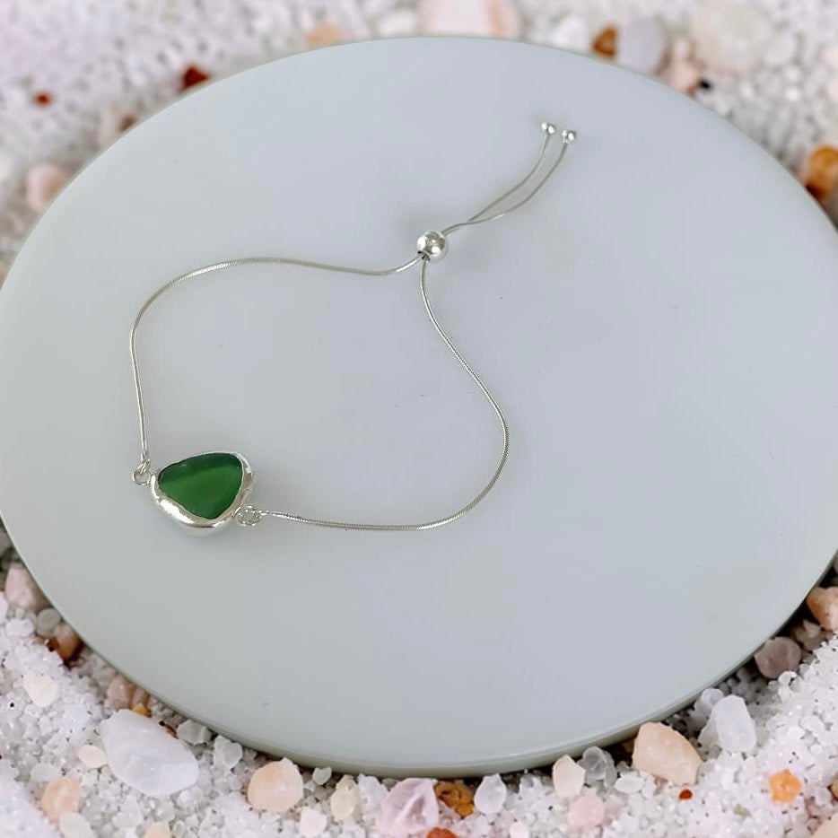 Coastal Sea Glass Silver Adjustable Bracelet - Silver Lines Jewellery