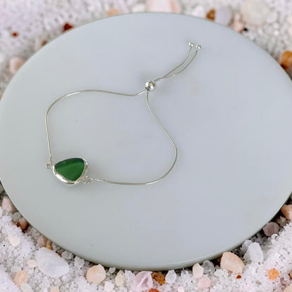 Coastal Sea Glass Silver Adjustable Bracelet - Silver Lines Jewellery