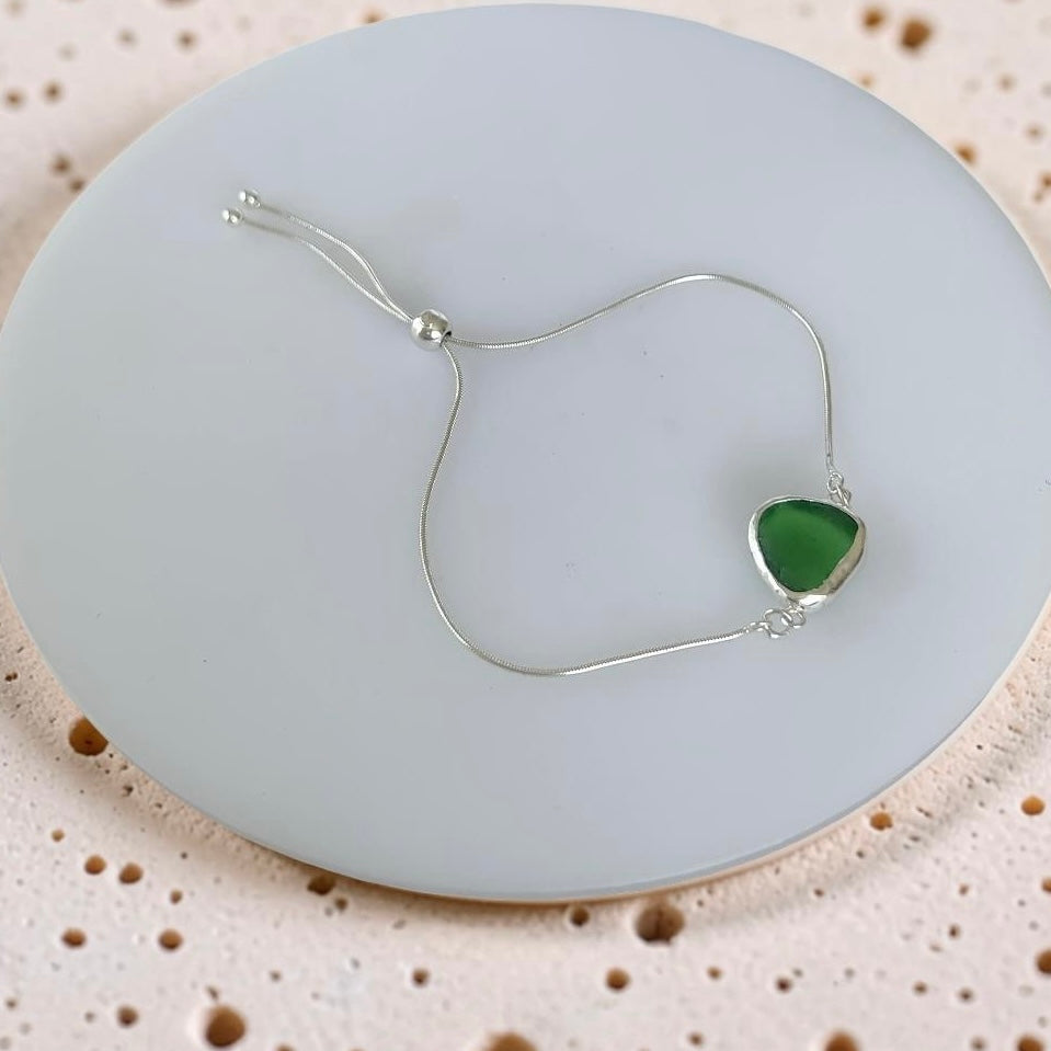 Coastal Sea Glass Silver Adjustable Bracelet - Silver Lines Jewellery