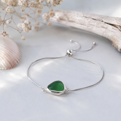 Coastal Sea Glass Silver Adjustable Bracelet - Silver Lines Jewellery