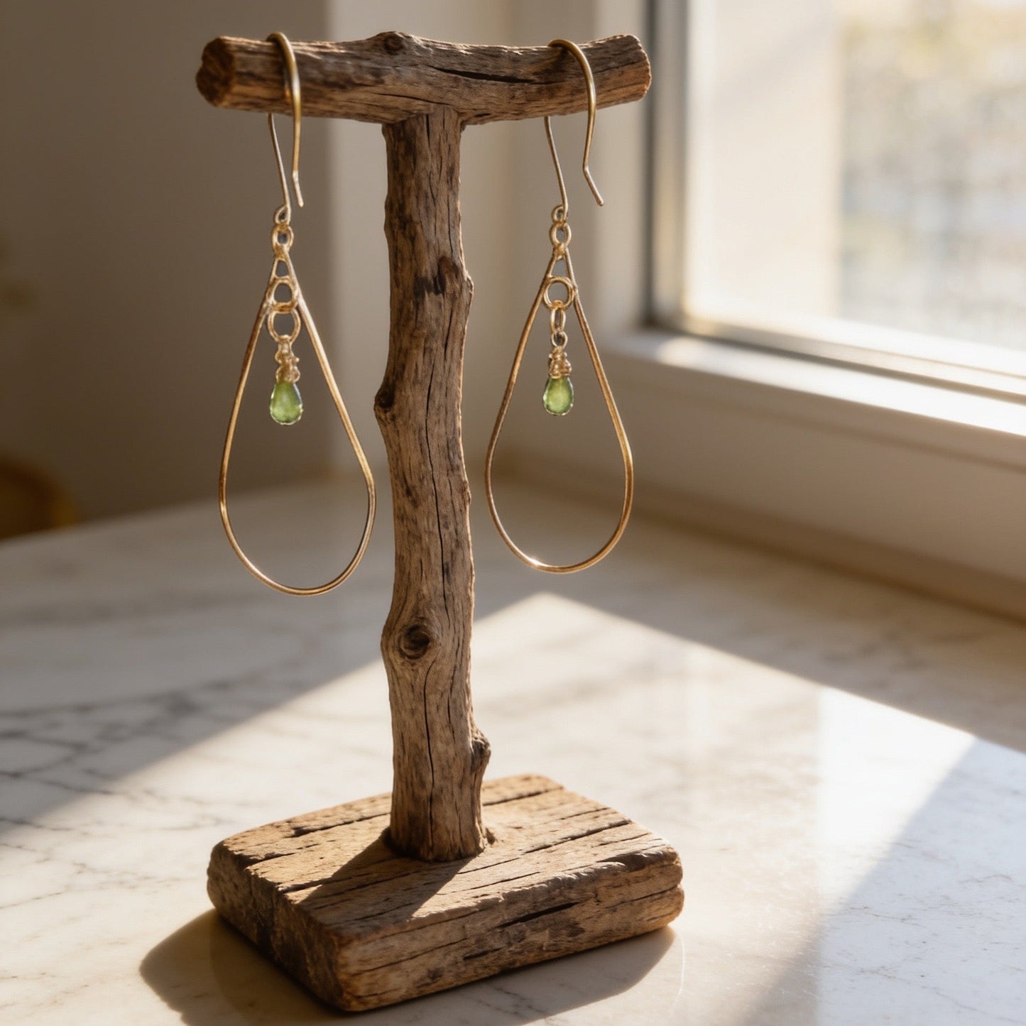 Golden Tide Peridot Teardrop Earrings - SilverLines Jewellery