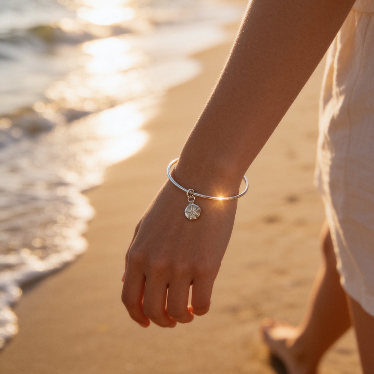 Coastal Sand Dollar Sterling Silver Bangle