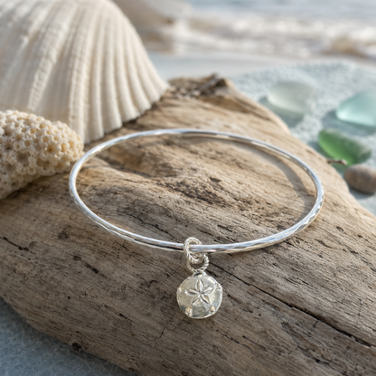 Coastal Sand Dollar Sterling Silver Bangle - Silver Lines Jewellery