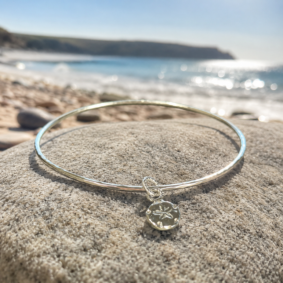 Coastal Sand Dollar Sterling Silver Bangle - Silver Lines Jewellery