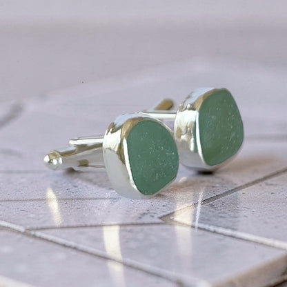 Ocean Sea Glass Cuff Links - Silver Lines Jewellery
