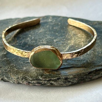 Gold Sea Glass Cuff - Silver Lines Jewellery