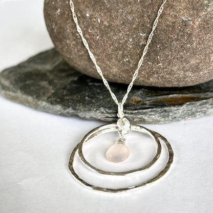 Pink Quartz Hoop Necklace - Silver Lines Jewellery