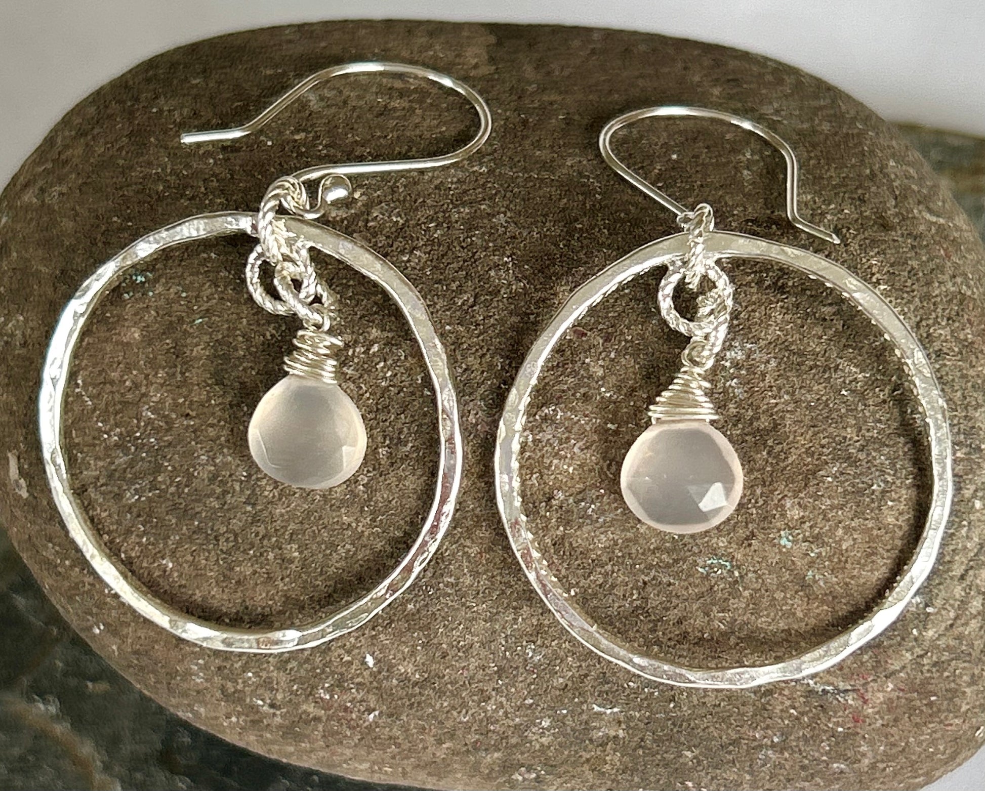 Rose Quartz Silver Hoop Earrings - Silver Lines Jewellery