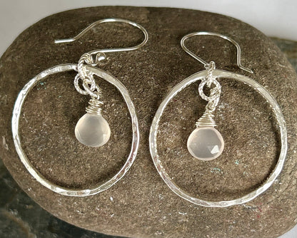 Rose Quartz Silver Hoop Earrings - Silver Lines Jewellery