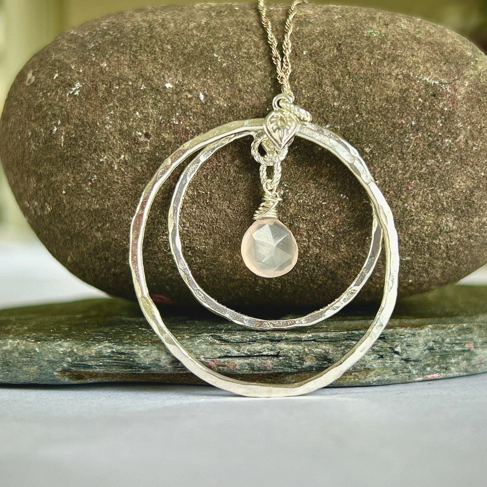 Rose Quartz Silver Hoop Earrings - Silver Lines Jewellery