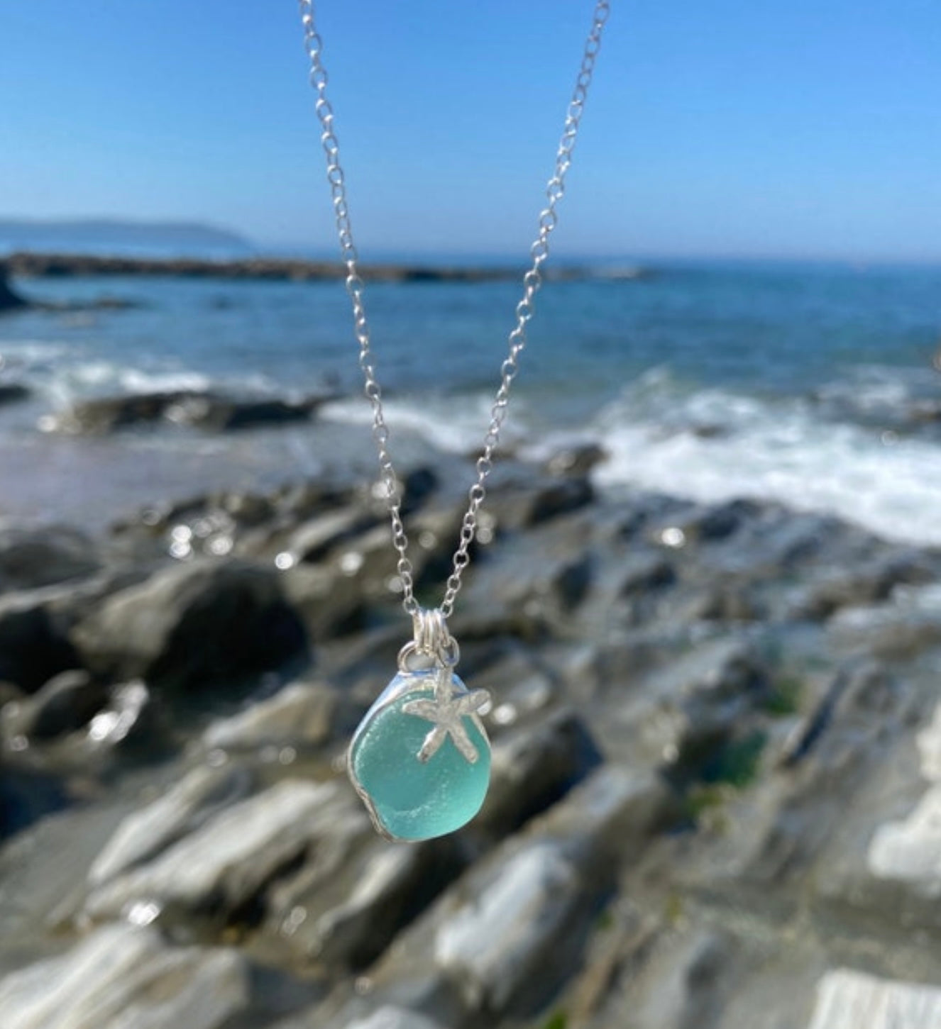 Ocean Sea Foam Sea Glass Necklace - Silver Lines Jewellery