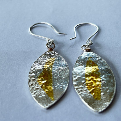 Silver With Gold Leaf Earrings - Silver Lines Jewellery