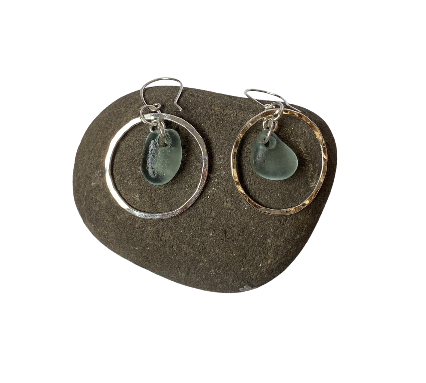 Ocean Sea Glass Hoop Earrings - Silver Lines Jewellery