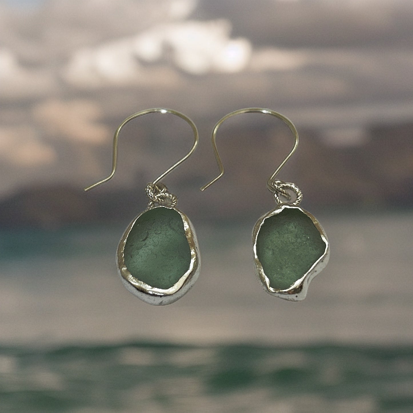 Ocean Sea Glass Silver Earrings - Silver Lines Jewellery
