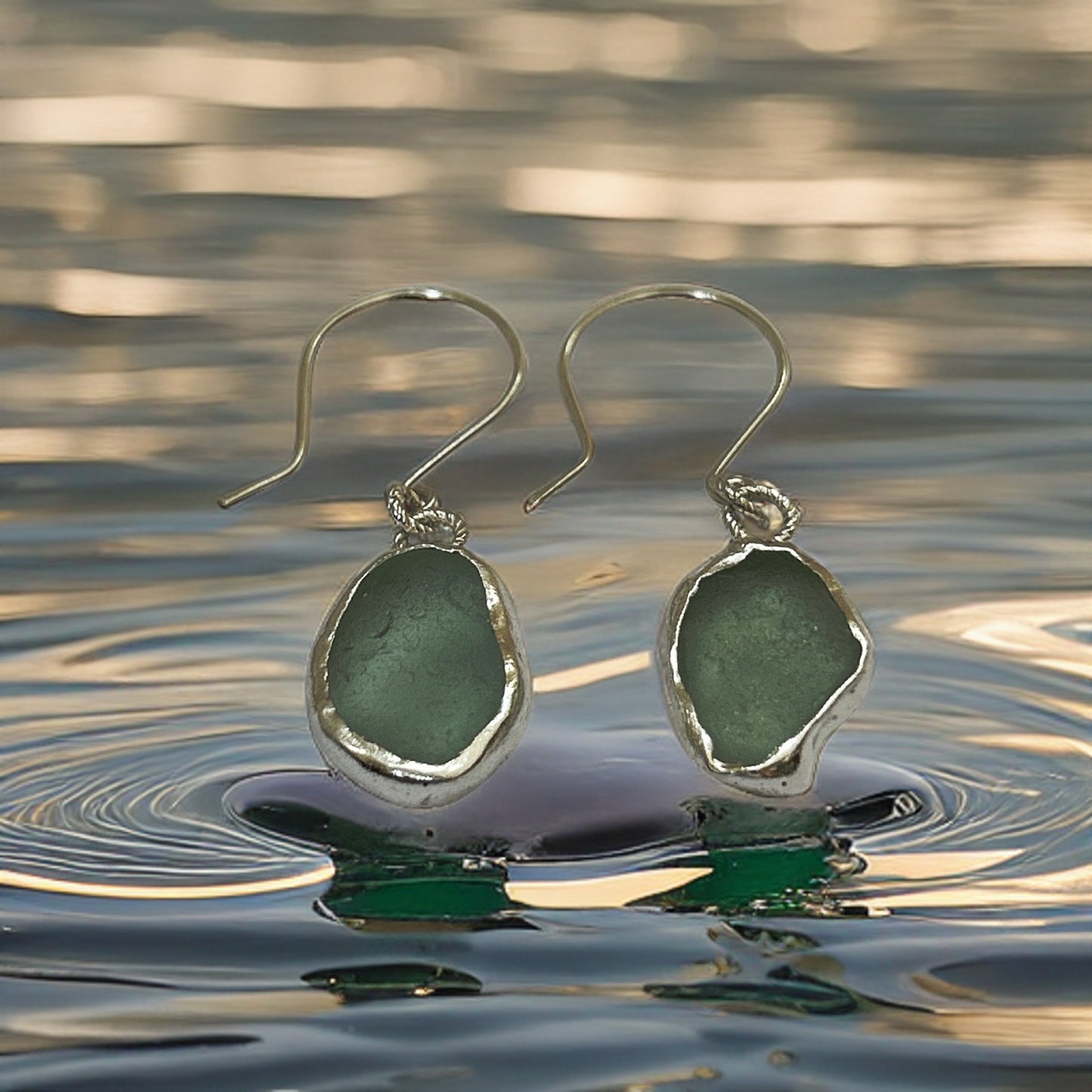 Ocean Sea Glass Silver Earrings - Silver Lines Jewellery