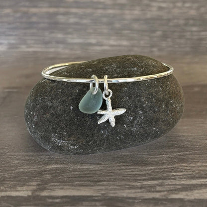 Sea Glass And Starfish Charm Bangle - Silver Lines Jewellery