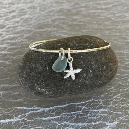 Sea Glass And Starfish Charm Bangle - Silver Lines Jewellery