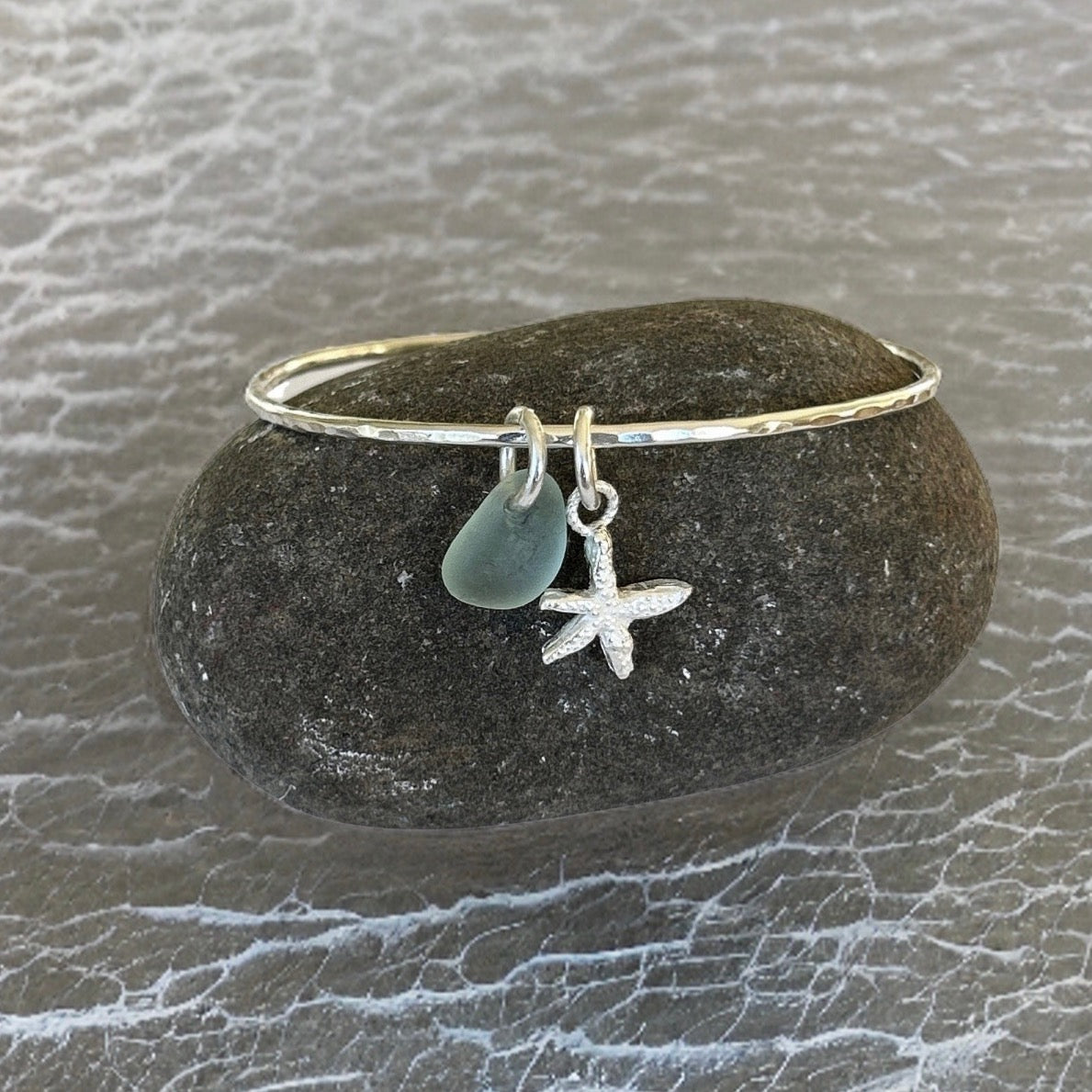 Sea Glass And Starfish Charm Bangle - Silver Lines Jewellery